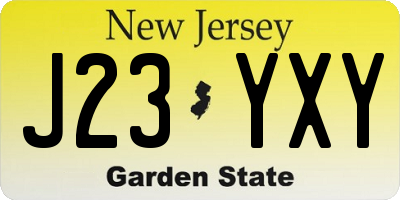 NJ license plate J23YXY