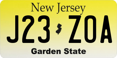 NJ license plate J23ZOA