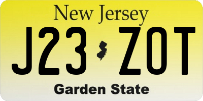 NJ license plate J23ZOT