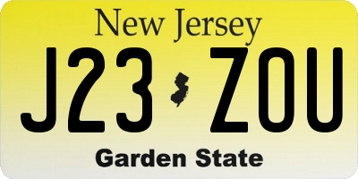 NJ license plate J23ZOU