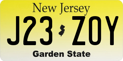 NJ license plate J23ZOY