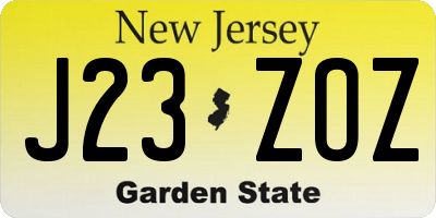 NJ license plate J23ZOZ