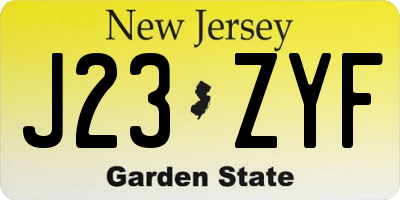 NJ license plate J23ZYF