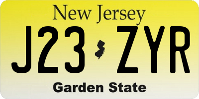 NJ license plate J23ZYR