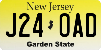 NJ license plate J24OAD