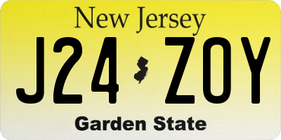 NJ license plate J24ZOY