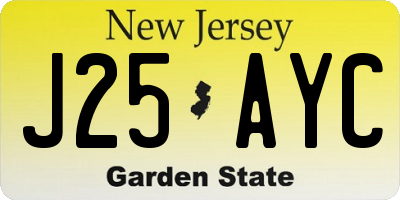 NJ license plate J25AYC