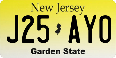 NJ license plate J25AYO