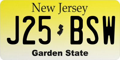 NJ license plate J25BSW