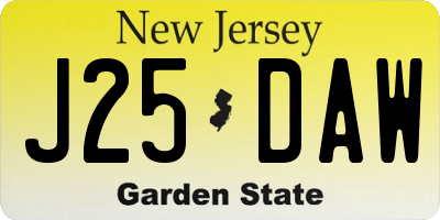 NJ license plate J25DAW