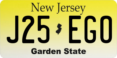 NJ license plate J25EGO