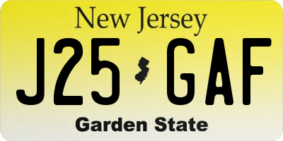 NJ license plate J25GAF