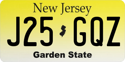 NJ license plate J25GQZ