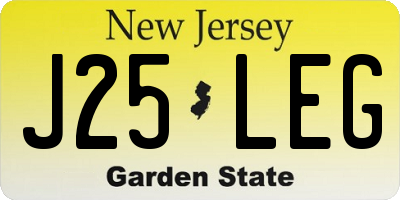 NJ license plate J25LEG