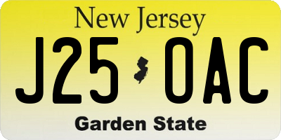 NJ license plate J25OAC
