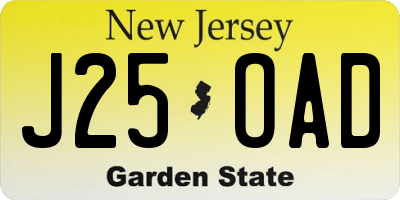 NJ license plate J25OAD