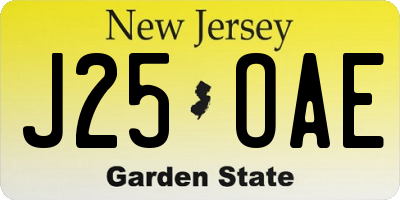 NJ license plate J25OAE
