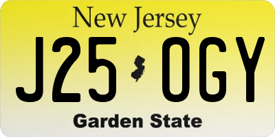 NJ license plate J25OGY