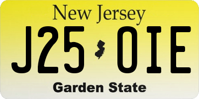 NJ license plate J25OIE