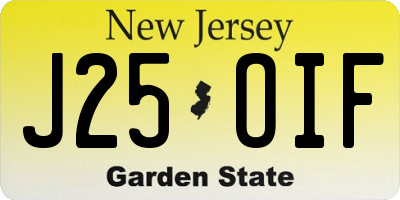 NJ license plate J25OIF