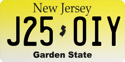 NJ license plate J25OIY