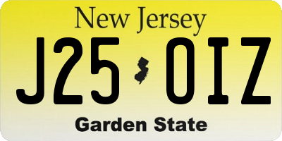 NJ license plate J25OIZ