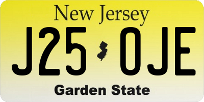 NJ license plate J25OJE