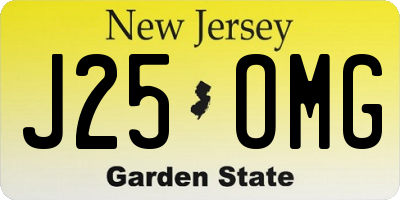 NJ license plate J25OMG