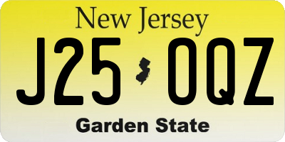 NJ license plate J25OQZ