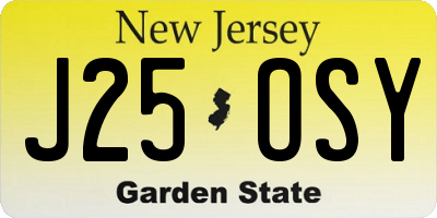 NJ license plate J25OSY