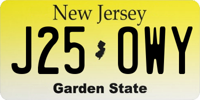 NJ license plate J25OWY