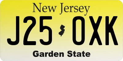 NJ license plate J25OXK