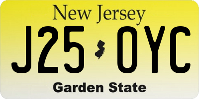 NJ license plate J25OYC