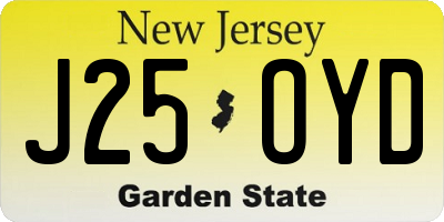 NJ license plate J25OYD