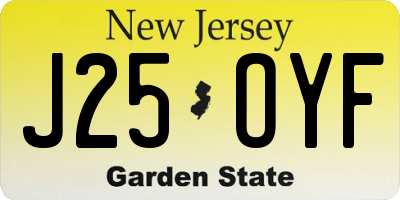 NJ license plate J25OYF