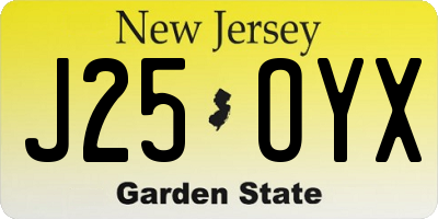 NJ license plate J25OYX