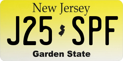 NJ license plate J25SPF