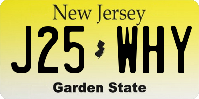 NJ license plate J25WHY