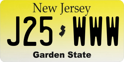 NJ license plate J25WWW