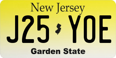 NJ license plate J25YOE