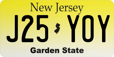 NJ license plate J25YOY