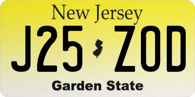 NJ license plate J25ZOD