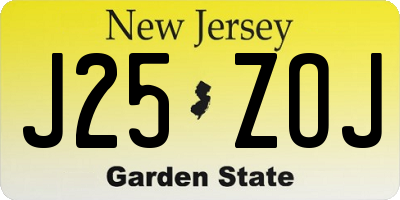 NJ license plate J25ZOJ