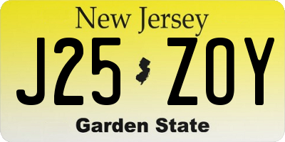 NJ license plate J25ZOY