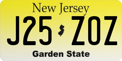 NJ license plate J25ZOZ