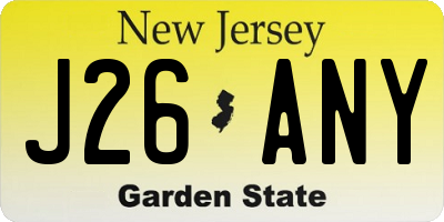 NJ license plate J26ANY