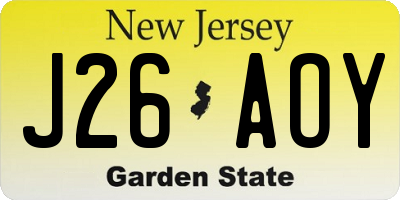 NJ license plate J26AOY