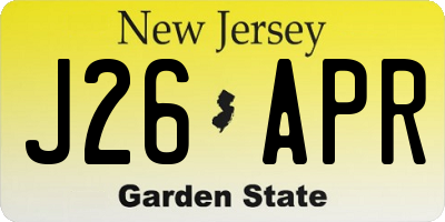 NJ license plate J26APR