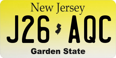 NJ license plate J26AQC