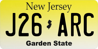 NJ license plate J26ARC